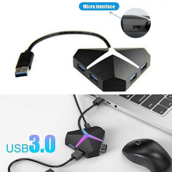 4-Port USB3.0 Hub Med Strömförsörjning Splitter Expander Multi Extra USB-Port Extender Adapter 5Gbps Höghastighetsdataöverföring Dockningsstation Laptop Tillbehör