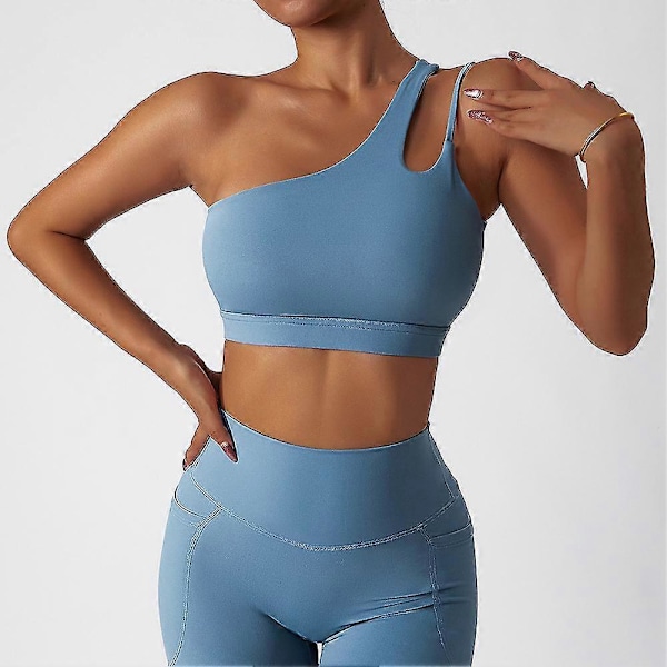 Snedskuren En Axel BH Silkeslen Andningsbar BH Andningsbar Passform Tränings-BH Light Gray Blue M