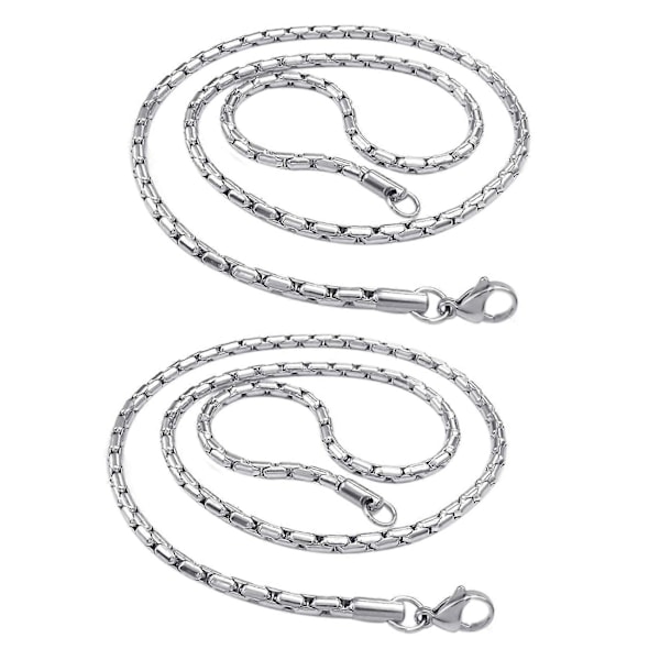 2x Smykker Herrekjede, Rustfritt Stål Klassisk Lenkekjede, Sølvfarge (3 mm Bredde, 55 cm I L