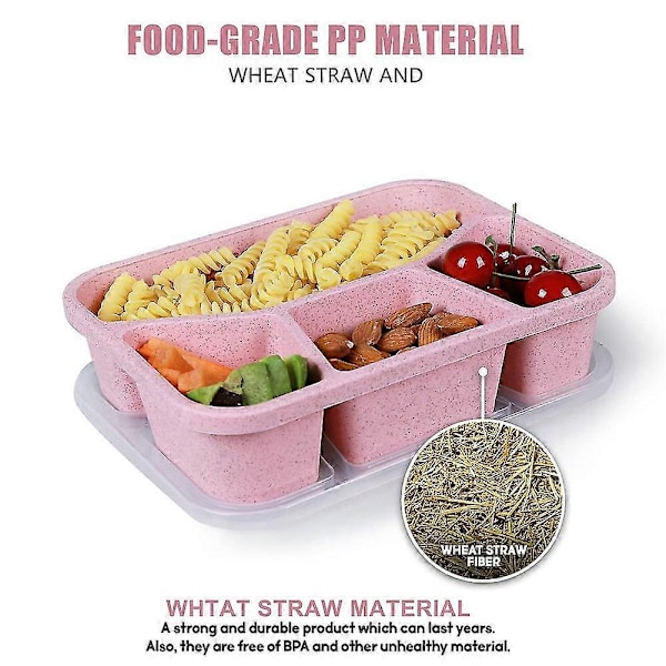 4-pack BPA-fria Matlådor i Plast med 4 Fack, Återanvändbar Bento Box för Barn