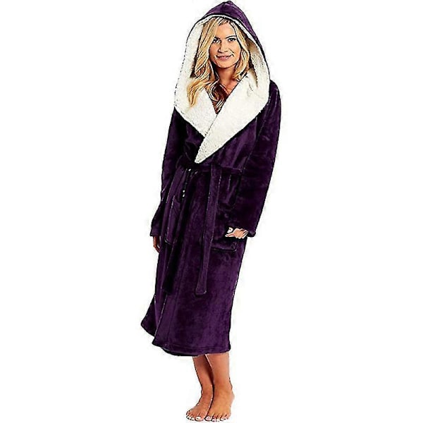 Dame Morgenkåpe med Hette, Lang Hette Morgenkåpe i Plysjfleece for Damer Red 2XL