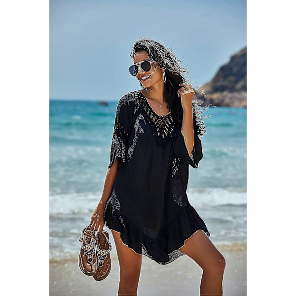 Badedragt Cover Up Dame Badedragt Kjole Plus Size Sexet Bikini Strand Tunika Top Sommer A b black M