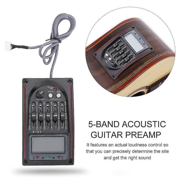 Lc-5 5-bands EQ Equalizer Pickup, akustisk gitarrförförstärkare med LCD-stämapparat och volymkontroll