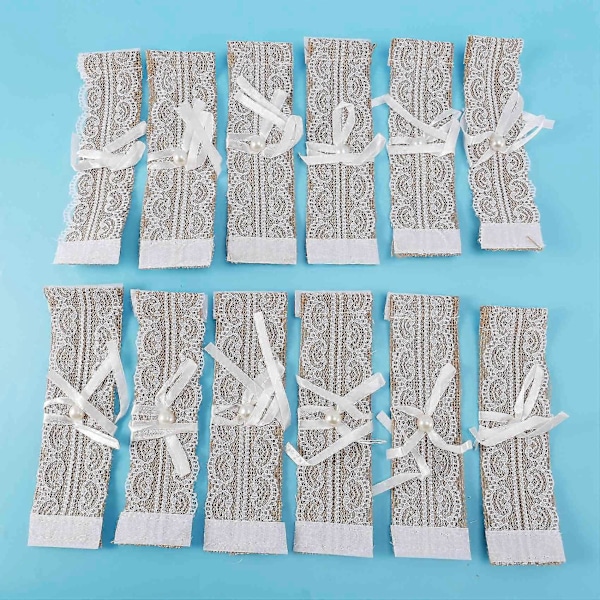 24 stk. Serviettring i blonde, spenne, bryllup, bord- og stolspenne, jute serviettring, serviett bryllup