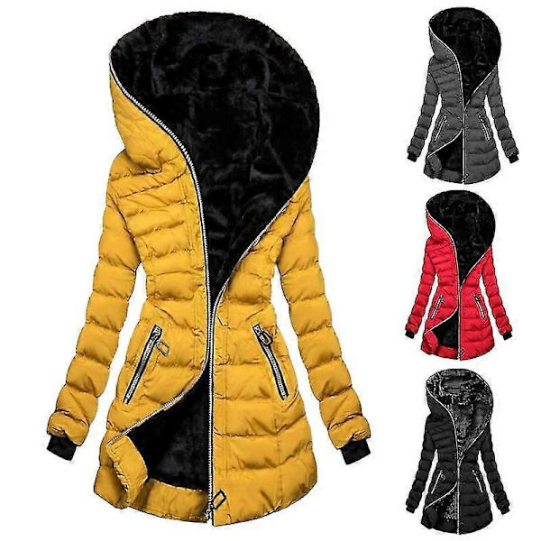 Vinterjakke Ensfarget Glidelåslukking Smal Midje Hette Quiltet Dame Overfrakk for Utendørs s202412121099 Yellow 2XL