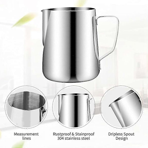 1 set Mjölkskumningskanna 350 ml, Ångkannor i rostfritt stål för mjölk, kaffe, cappuccino, la