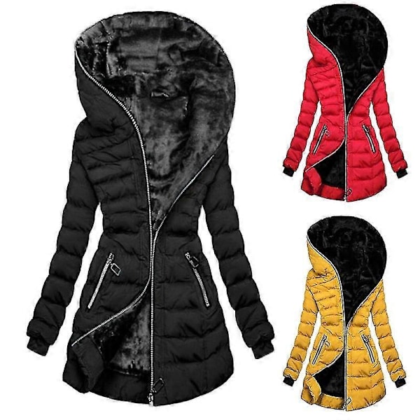 Vinterjacka Enfärgad Dragkedja Slim Midja Huva Vadderad Dam Overcoat för Utomhusbruk s202412121099 Red 2XL