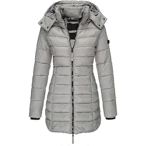 Naisten lämmin hupullinen untuvatakki rento slim-mallinen takki toppatakki naisten tikattu kevyt toppatakki - khaki Gray M