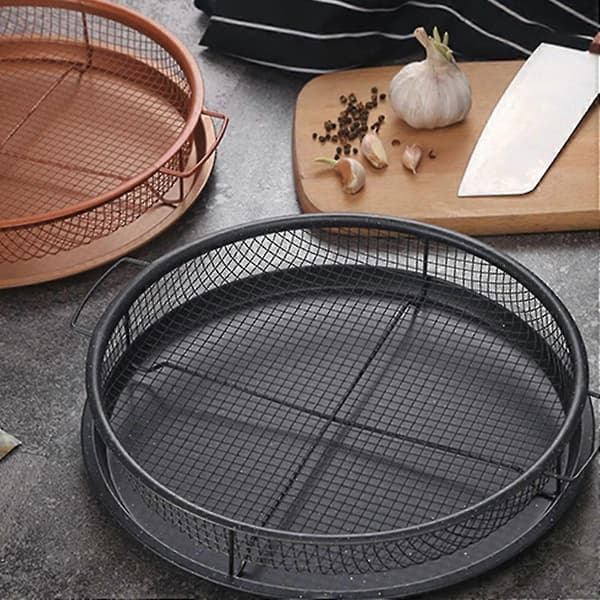 Mesh Bageplade Non-stick Rund Bageform Chips Sprød Kurv Mikrobølgeovn Kobber Bageplade