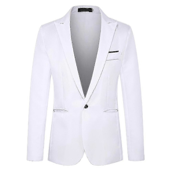Miesten yksivärinen yksinappinen bleiseritakki lovikauluksella, bisnespuku White 3XL