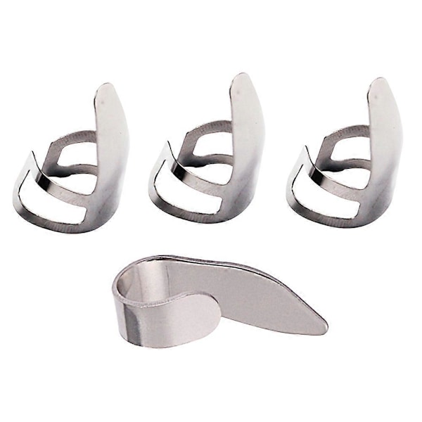 4 st Tum- och fingerplektrum i rostfritt stål för gitarrspel (Silver)