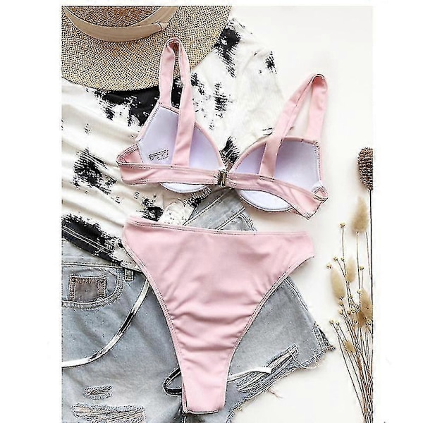 Naisten bikinit uimapuvut peitekolmio bikinisetit seksikkäät ranta-asut kaksiosaiset uimapuvut yksivärinen PINK M