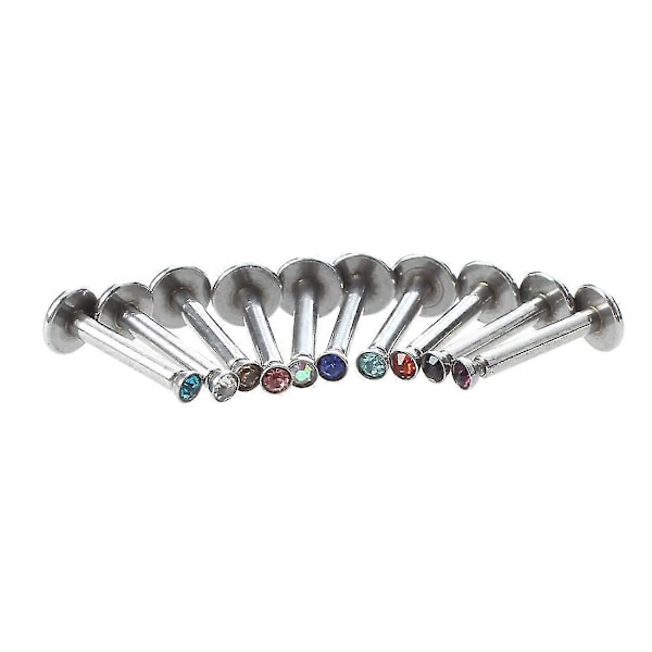 10 Rhinestone leppe labret ring stud bar i rustfritt stål Hot