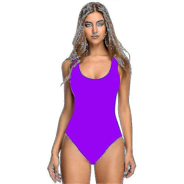 3D-bikini baddräkt för damer med bröstinlägg, baddräkt i ett stycke för vuxna purple XXL