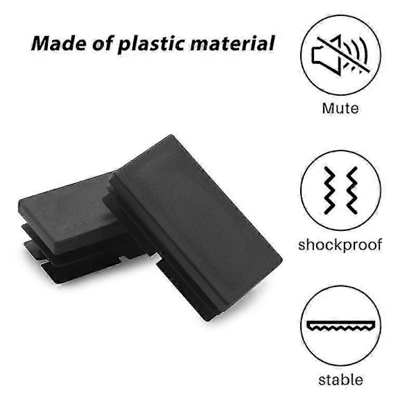 8 stk. sorte rektangulære plastik endestykker 20 mm x 40 mm