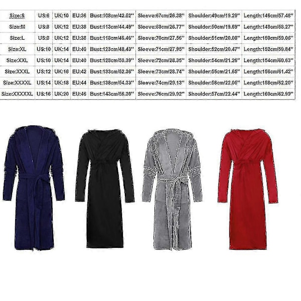 Miesten kylpytakit, hotellitasoinen froteekylpytakki kotiin ja kylpylään, pehmeä pitkä hupullinen fleecekylpytakki Navy blue 4XL