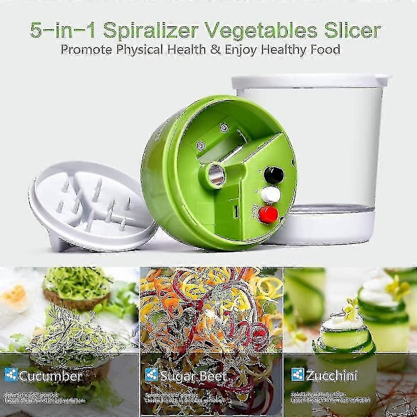 5-in-1 Käsikäyttöinen Spiralisoija Vihannessilppuri Säädettävä Spiralisoija Säiliöllä