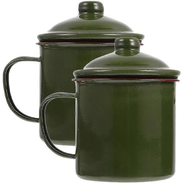 2 st Emalj Vattenkoppar Kaffemuggar Hushålls Juicekopp med Lock Utomhus Campingkopp
