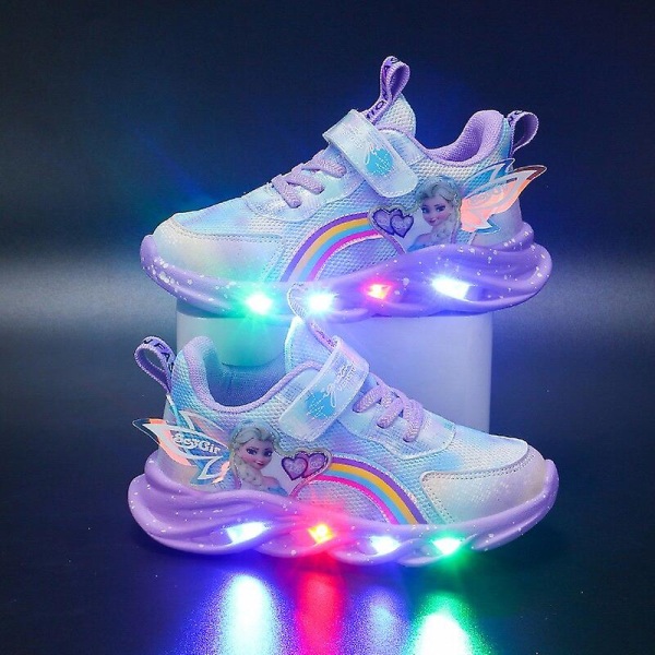 Frozen Girls Casual Shoes LED Light Up Sneakers purple 28