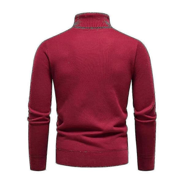 Herre Ensfarvet Rullekrave Basic Sweater Vinter Slim Fit Tyk Strik Varm Pullover Top Wine Red M