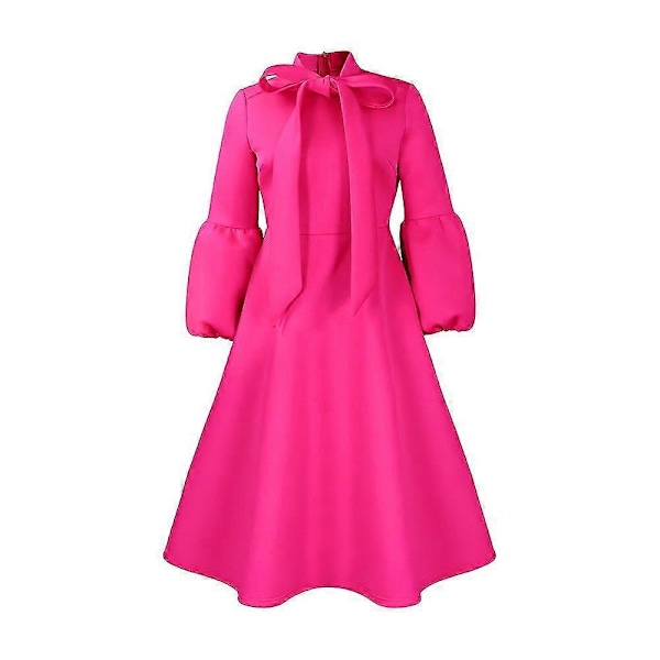 Dame Velvet Maxi Kjole Lange Puffermer Rund Hals Cocktailkjoler Rose XL