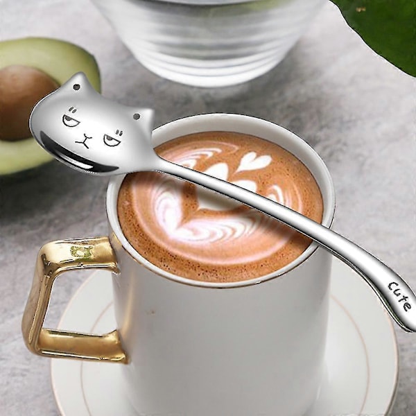 4 stk. Teskjeer for Kaffe Lang Hale Kaffeskje Lang Håndtaksskje 304 Rustfritt Stål Bestikk