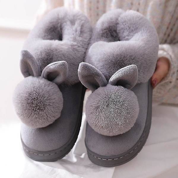 Nya Mode Höst Vinter Bomullstofflor Kaninöron Hem Inomhus Tofflor Vinter Varma Skor Dam Söta Plus Plyschtofflor Grey 9.5