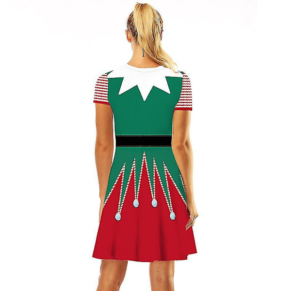 Ruma joulumekko naisille punainen vihreä printti juhlamekot jouluun 2XL