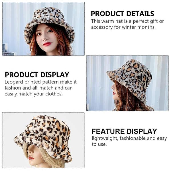 1 stk. Moderigtig Varm Fiskerhat Fluffy Efterår Vinter Leopard Fiskerhat