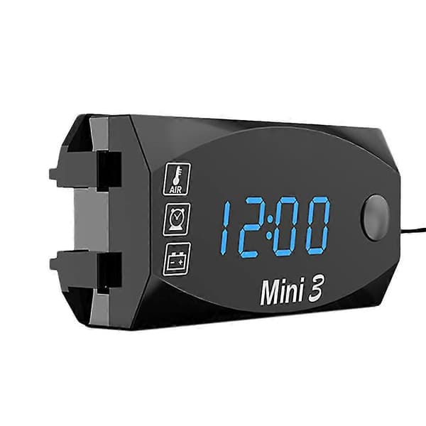 Blå-digital 12v 3 I 1 Digitalt LED Display Meter Voltmeter Ur Temperaturmåler Panel Meter Fo