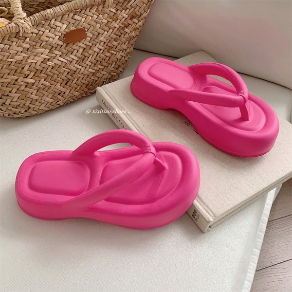 EVA Tjocksulade Yttertofflor för Dam med Fiskbensmönster Höga Halkskyddssandaler Strandskor Sommarmode Mjuka Clip-on Flip-flops rose 38-39(foot23.5-24cm)