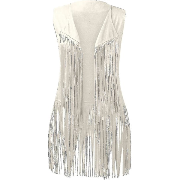 70-luvun naisten toppeja, yhteensopiva Cowgirl-paita, Disco-hapsuliivi-takki Beige L