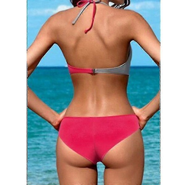 Dame Farveblok Bikini Sæt Polstret Push Up Badetøj Halter Hals Badetøj Light Grey Rose Red M
