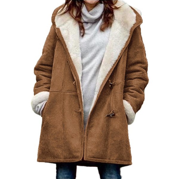 Plus size damkappa fleece huva kofta Casual långärmad värmande ytterkläder för hösten Brown 2XL