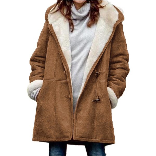 Plus size damkappa fleece huva kofta Casual långärmad värmande ytterkläder för hösten Brown 4XL
