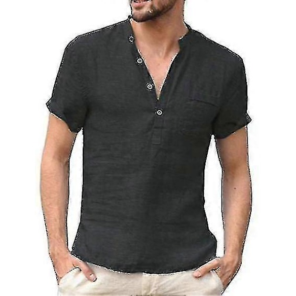 Sommer Bomuld Hør Kortærmet Herre T-shirt S-5xl/bl black M
