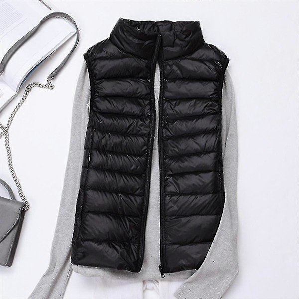 Naisten Kevyt Toppaliivi Talvi Tikattu Liivi Puffer Takki Gilet Pehmustettu Takki Black XL