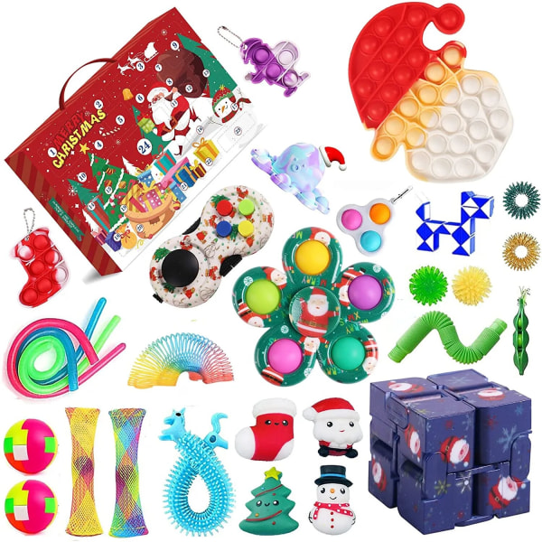 Ny adventskalender 2021 Julleksak för barn Nedräkningskalender 24 dagars julleksaker Jul Push Bubbles Toy Pack Present Noel Auburn