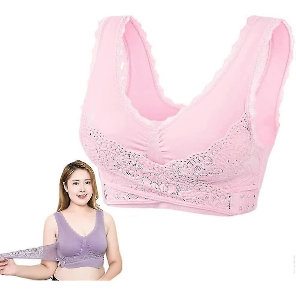 Turmalin Formende Trådløs Silke-BH, Lymphvity Detoxification And Shaping & Kraftig Løfte-BH for Kvinner Pink 3XL