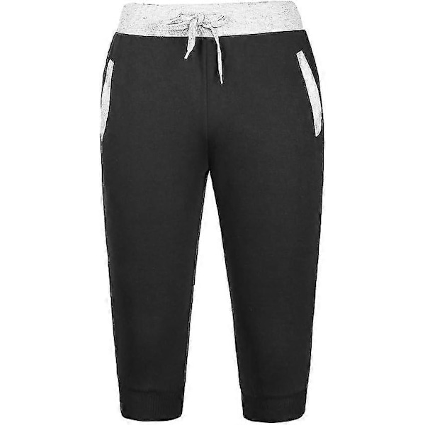 Träningsjoggers 3/4 för män, gym, löparshorts, capribyxor, sommar, bekväm passform, lätta, sweatpants under knät Black Large
