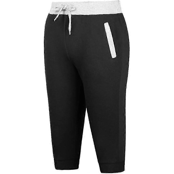 Herre 3/4 Trænings Joggers Gym Løbe Sweat Shorts Capri Sommer Komfortabel Pasform Letvægts Under Knæ Sweatpants Black Large