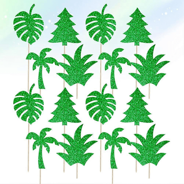 24 stk. Hawaiian Tema Kagepynt Plantedesign Kageindsats Cupcake Ornament Frugtpluk Kagedekoration Sommerfest Favoriserer (Ananashoved, Palmblade, Fyr)