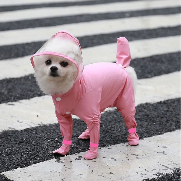 Regnkappa för valp med huva, vattentät hundponcho, lätt hundjacka Pink L