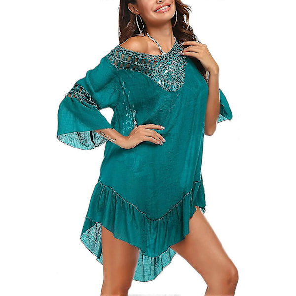 Badedragt Cover Up Dame Badedragt Kjole Plus Size Sexet Bikini Strand Tunika Top Sommer A a darkcyan M