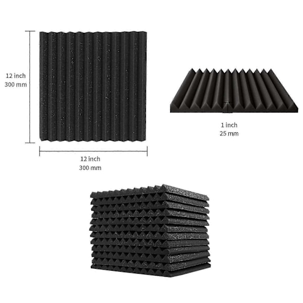 Akustisk Skum Paneler Kiler 24 Pak Akustiske Paneler 1 X 12 X 12 tommer Studio Lydabsorberende Fliser Re