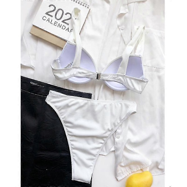 Bikini Baddräkter för Kvinnor Cover Up Triangel Bikini Set Sexiga Strandkläder Tvådelade Baddräkter Enfärgad WHITE M