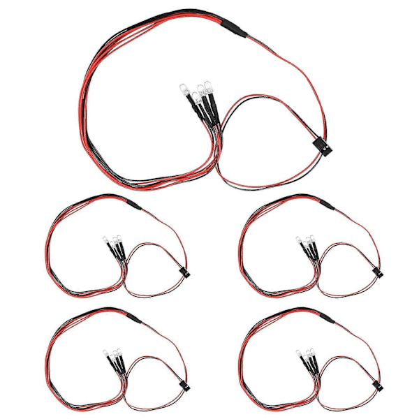 5kpl 4 LED-valoa 5mm 2 Valkoista 2 Punaista Valoa 1/8 1/10 Axial Scx10 Traxxas Trx4 D90 Hpi Redcat Rc Ca -autoihin