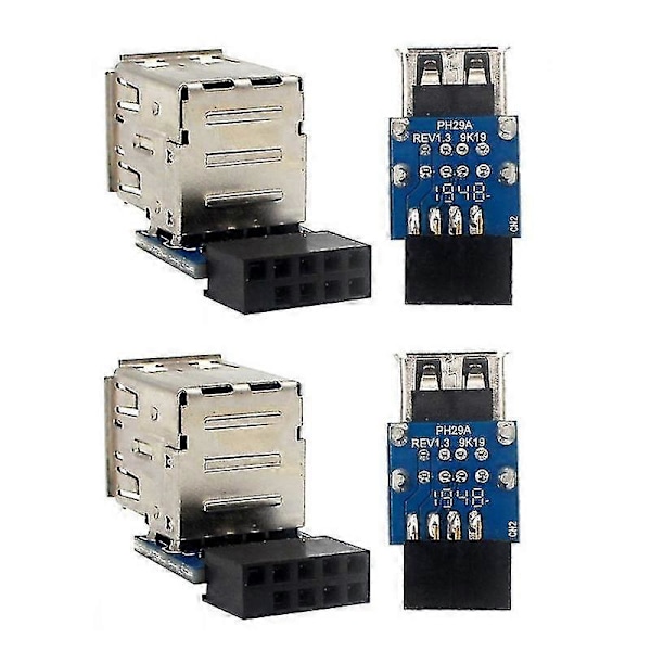 4 stk. 9-pin bundkort til USB 2.0-stik sort bundkort til 2 porte USB 2.0 A hun intern