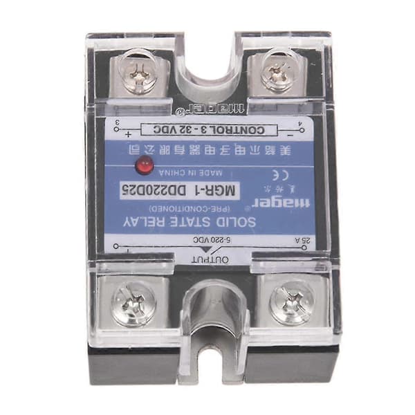 DC til DC Enkeltfaset Solid State Relæ SSR 25A 3-32V 5-220V m/ Transparent Dæksel