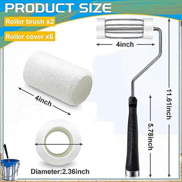 2-pack 4 tum Självlåsande Rollerram och 6 Rolleröverdrag Set Rollerram Roller Målarpensel Hushåll